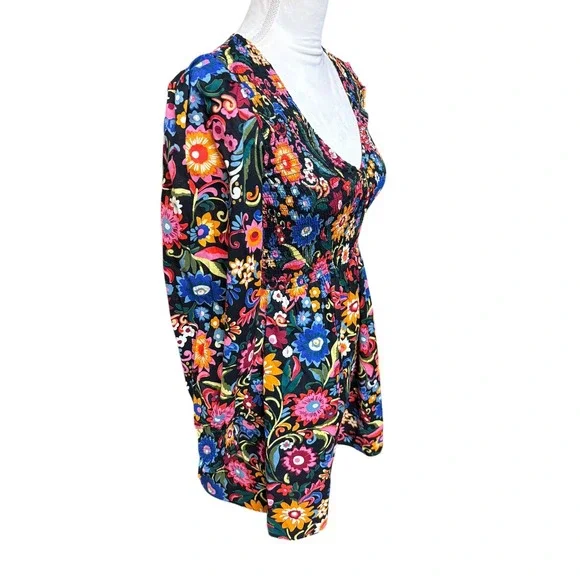 Boden Smocked Bodice Mini Dress Long Sleeve Gardenia Pop Balloon Sleeve - 2 - Picture 3 of 9